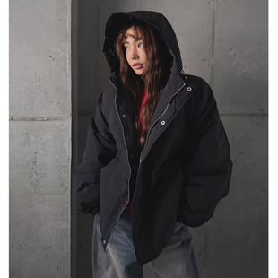 女装 宽松纯色加厚连帽长袖 LAG2025冬季 时尚 中长外套 新款 韩国正品