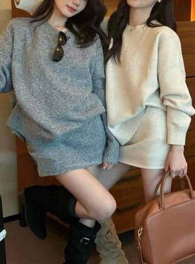 韩国代购女装2025秋款CELLONA活力纯色宽松针织衫短裙潮流套装