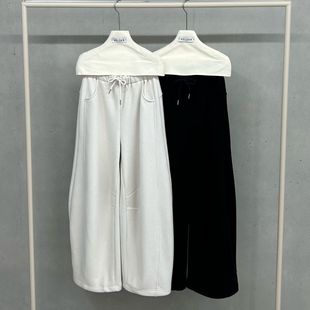 韩国代购女装2025冬款HELDER加绒弯刀接缝拼接垂感阔腿休闲裤长裤
