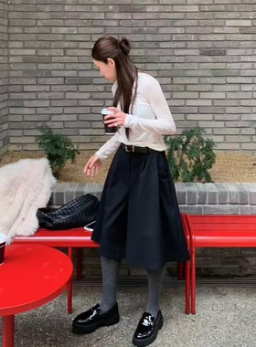 韩国代购女装2025冬款BETONE高腰纯色通勤风宽松阔腿中五分裤