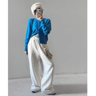 女装 通勤纯色宽松松紧腰加绒休闲长裤 LAG2025冬季 时尚 款 韩国正品