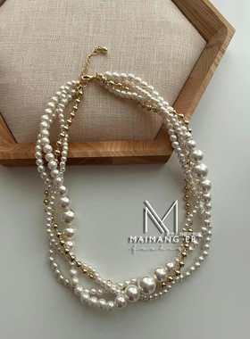 多层人造珍珠优雅项链锁骨链