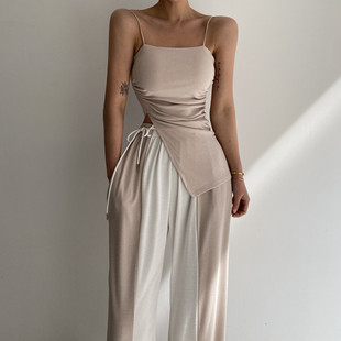 现~韩国代购女装billion性感褶皱胸垫个性开衩吊带气质百搭背心