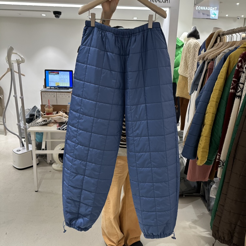 韩国代购松紧腰夹棉格纹休闲裤