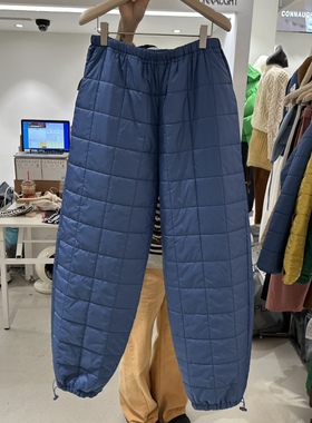 韩国代购女装2025冬款CONNAUGHT松紧腰夹棉格纹休闲裤