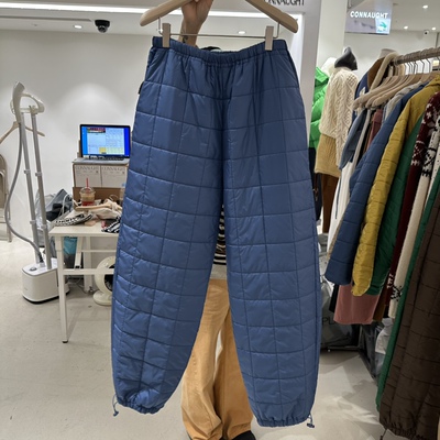 韩国代购松紧腰夹棉格纹休闲裤