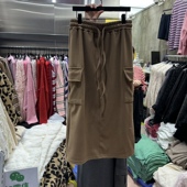 韩国代购 风半身裙 RUNWAY松紧腰抽绳开衩工装 女装 2025冬款