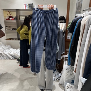 韩国代购女装2025秋款TEMPTING抽绳松紧腰时尚条纹宽松束腿休闲裤