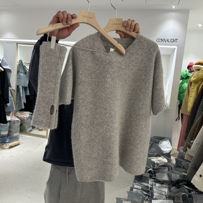 韩国代购毛绒针织衫+套袖套装