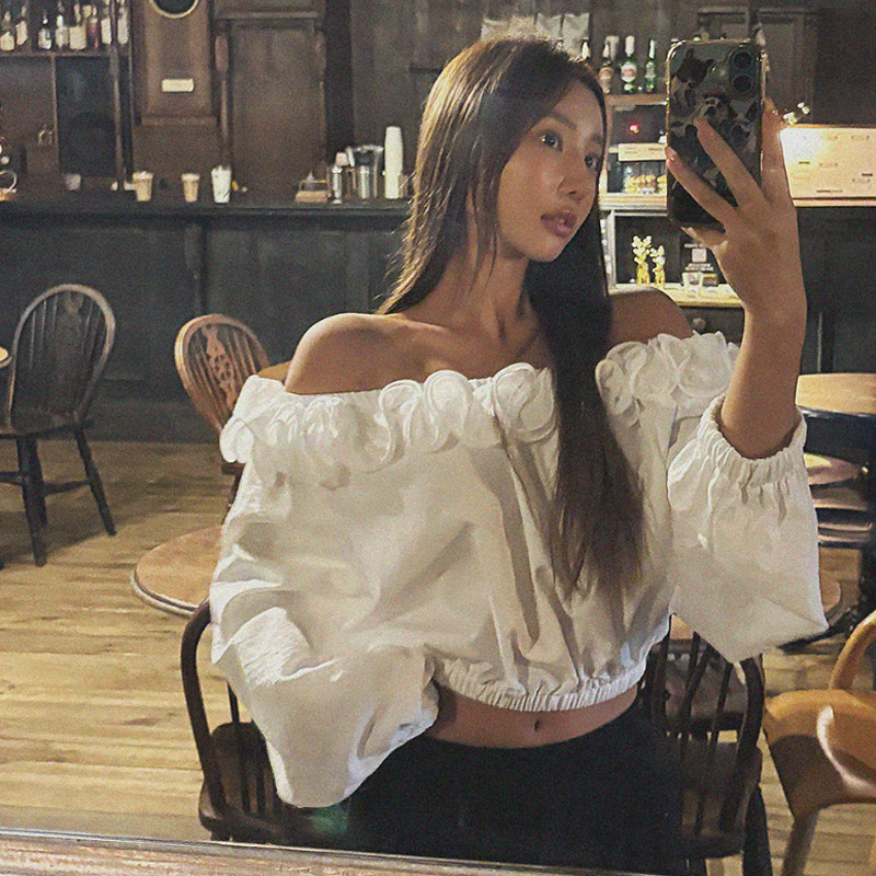 韩国正品女装LAG2025秋季新款时尚气质纯色一字领花边休闲短衬衫,女装/女士精品,衬衫,淘宝优惠券,粉丝福利购,淘宝优惠卷