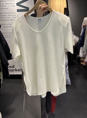 韩国代购女装2025冬款EL BOSQUE垫肩有型弧形下摆纯色短袖宽松T恤