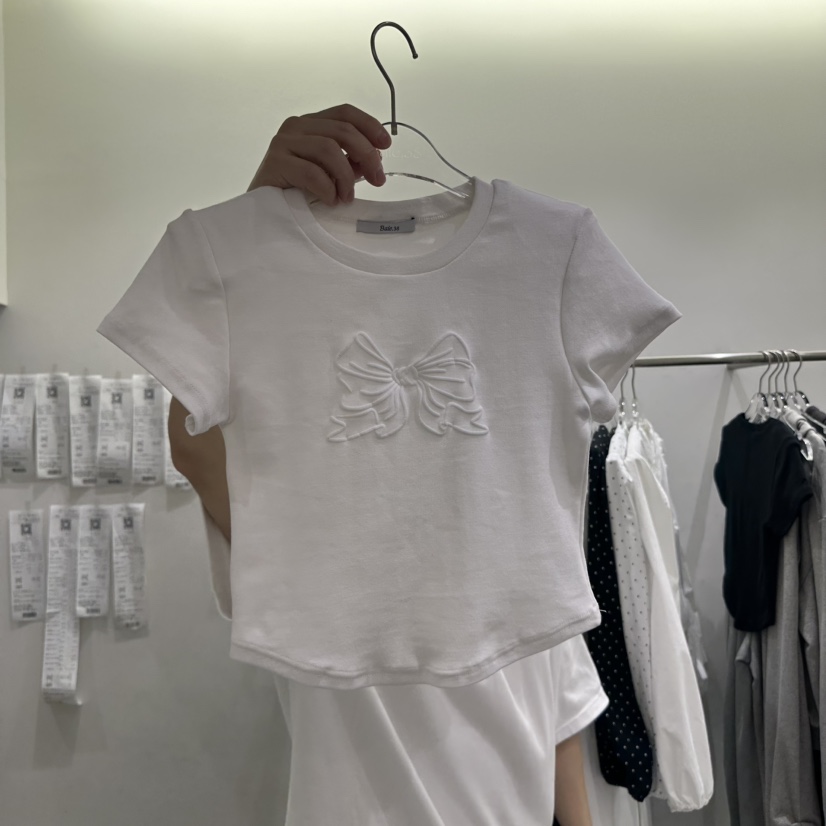 蝴蝶结印花短袖潮款修身T恤