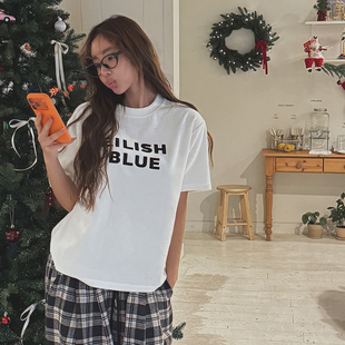 女装 直筒通勤字母印花短袖 LAG2025冬季 时尚 圆领休闲T恤 款 韩国正品