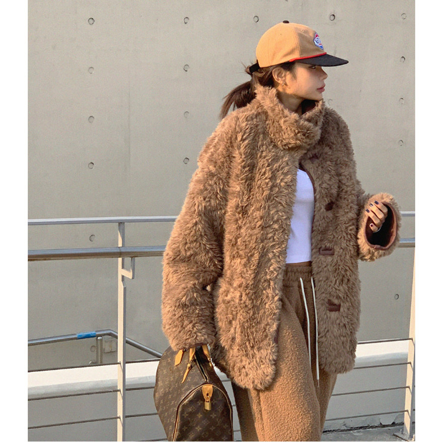 y-gee韩国代购女装2025冬款双面穿毛绒温暖抗风环保皮草皮衣外套