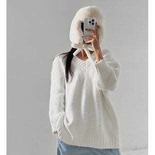 新款 LAG2025冬季 时尚 通勤直筒纯色V领长袖 韩国正品 休闲针织衫 女装