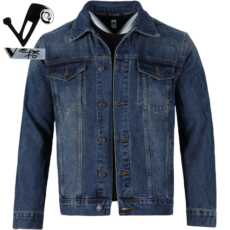 V格中青年牛仔复古水洗夹克外套