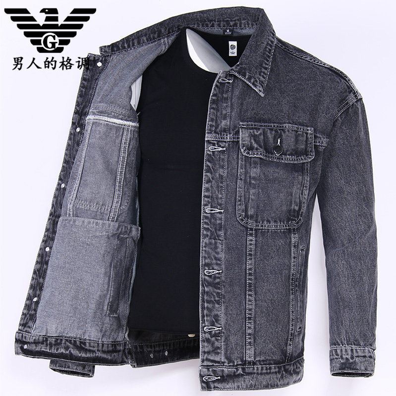 V格黑灰牛仔衣男大码夹克宽松