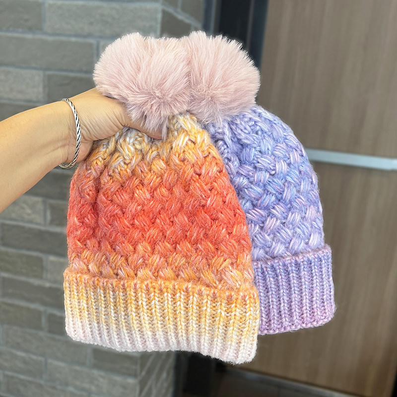 渐变色毛线帽女冬季加绒保暖彩色针织帽加厚防寒滑雪毛球护耳帽子,服饰配件/皮带/帽子/围巾,帽子,淘宝优惠券,粉丝福利购,淘宝优惠卷