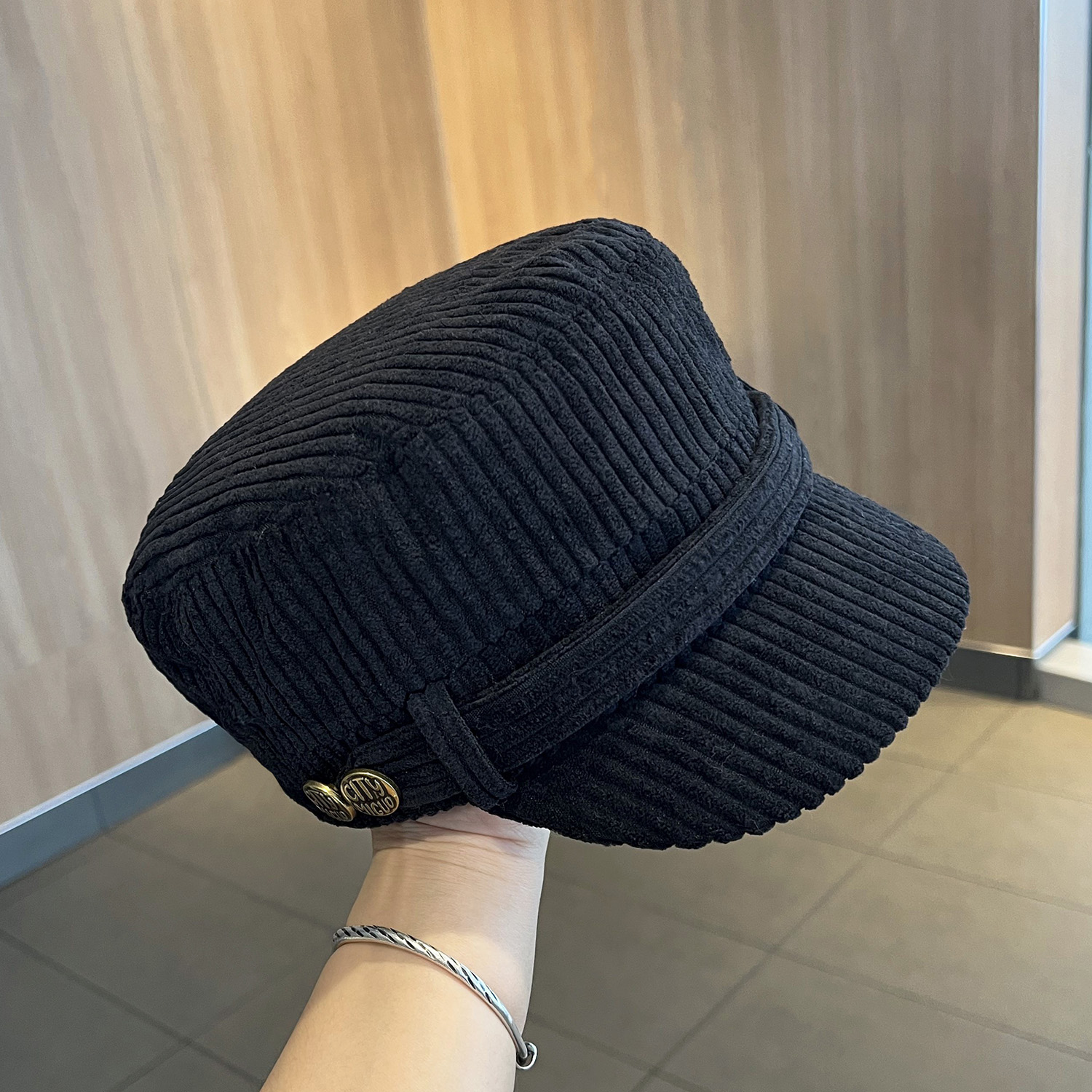 灯芯绒马术帽女秋冬季保暖