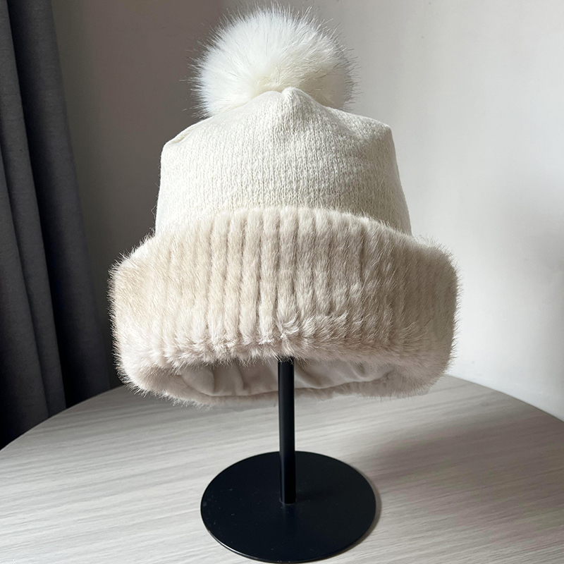 毛球毛绒针织帽女冬季加绒保暖
