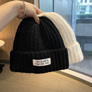 韩版 保暖护耳羊毛针织帽子百搭贴布字母套头帽 宽松毛线帽女秋冬季