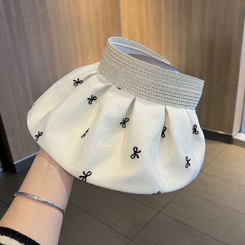 草编网纱空顶帽女夏季防紫外线