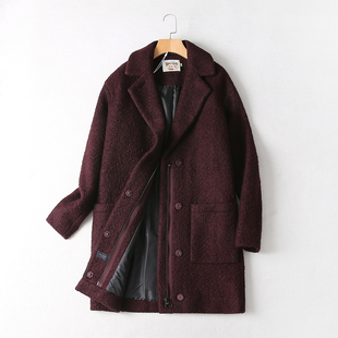 外贸女装高级感的优雅厚重粗毛呢中长款落肩袖西装领直筒毛呢外套