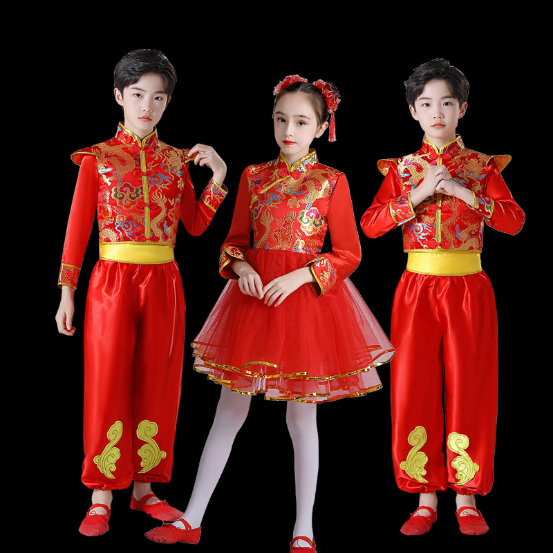 儿童说唱中国红舞蹈服喜庆演出服
