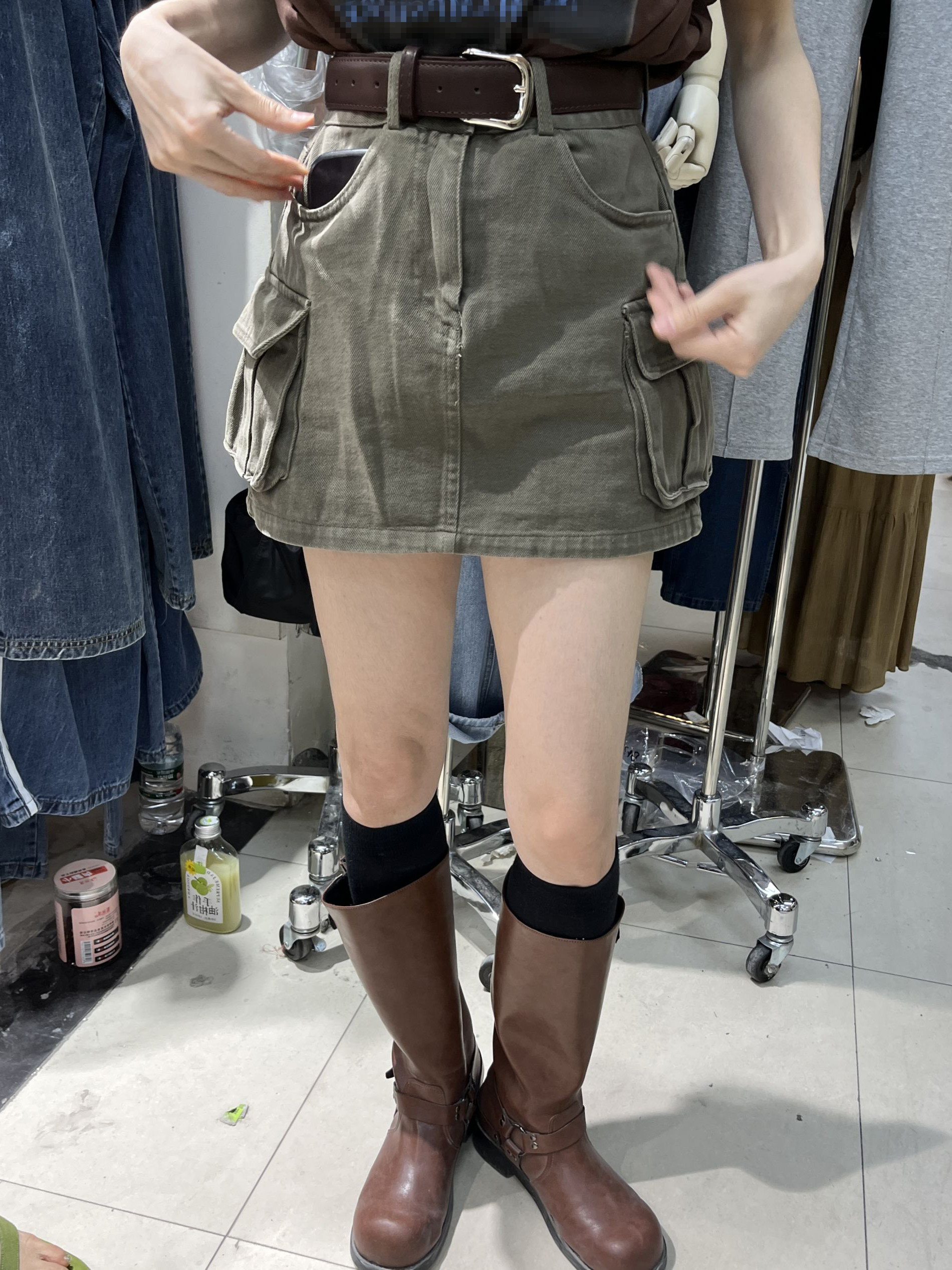 十三行夏装新款甜酷风气质高腰个性牛仔工装半身裙美式a字短裙女