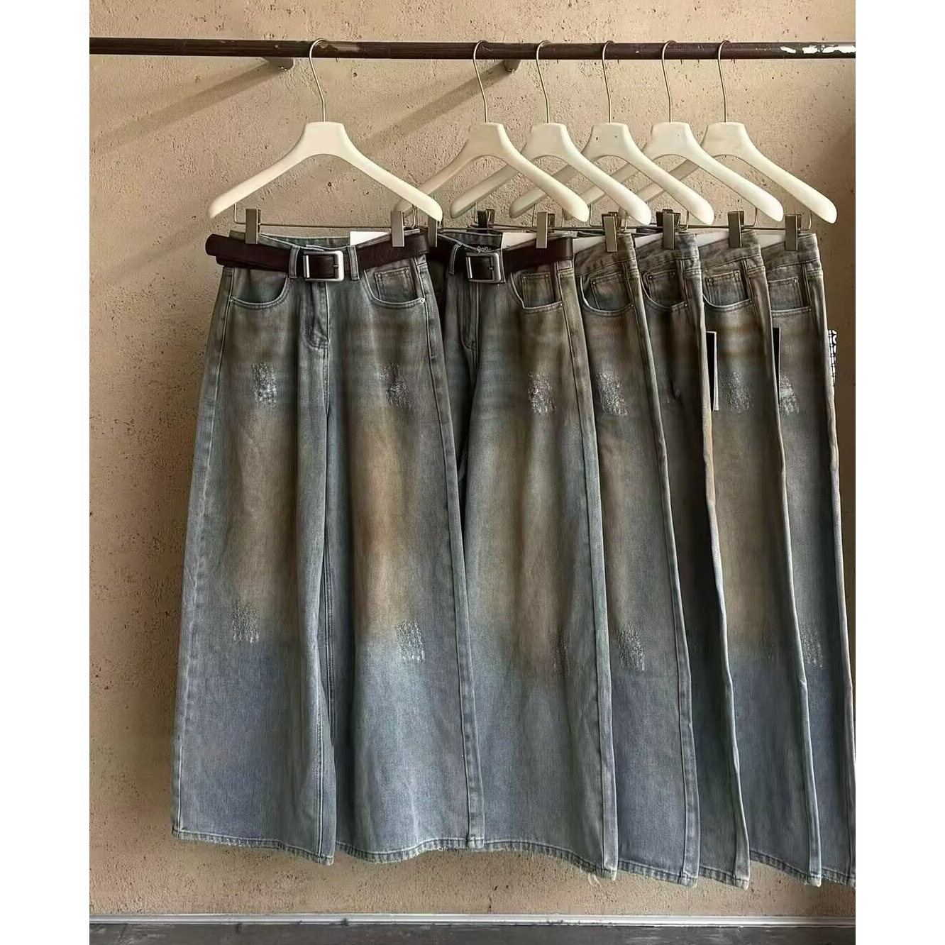 复古做旧牛仔裤女2025早秋新款涂鸦泼墨油漆晕染高腰宽松阔腿长裤