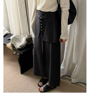 小众半裙 设计感高腰显瘦黑色半身裙女长裙A字屁帘套装