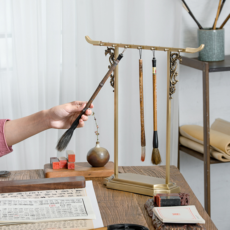 复古笔架黄铜中式传统建筑艺术毛笔挂多功能收纳挂架学生毛笔架子
