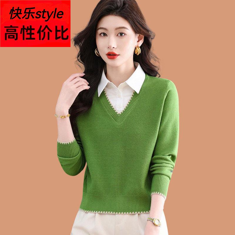 2026新款爆款女士毛衣衬衫领打底羊毛衫小个子短款高腰上衣配裙子