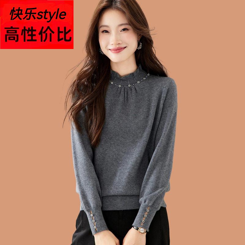 木耳边半高领毛衣女秋冬2025新款洋气外穿短款内搭羊毛针织打底衫