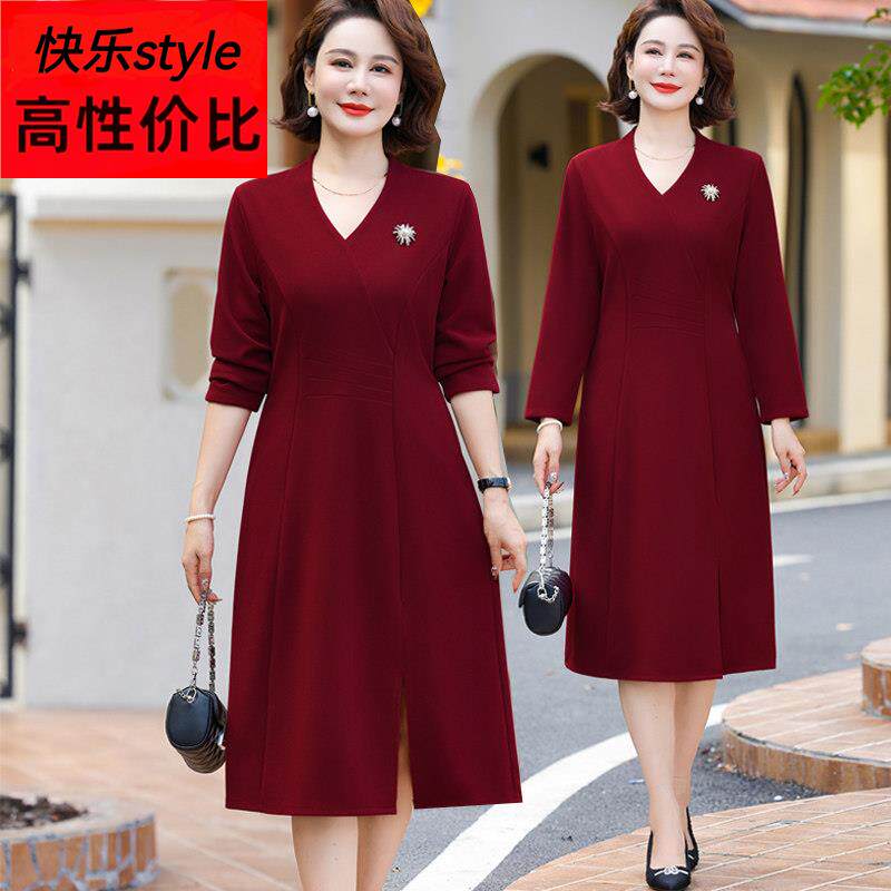 妈妈结婚礼服高贵新款加绒连衣裙冬天喜婆婆婚宴装年轻加大码旗袍