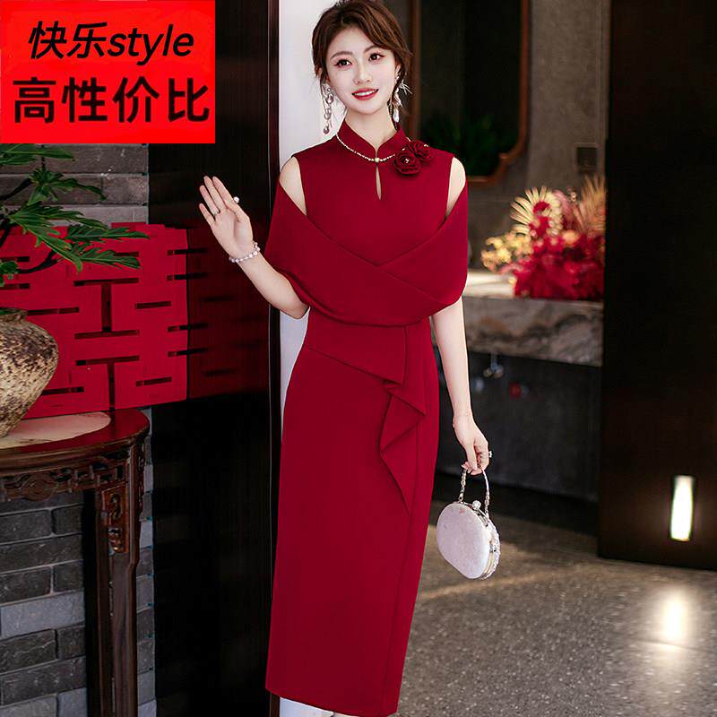 喜婆婆婚宴装夏季旗袍礼服年轻结婚妈妈婚礼服高贵洋气中式飘带裙