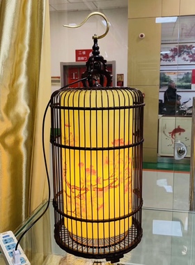 老挝大红酸枝精致纯手工鸟笼灯红木家居客厅装饰灯笼摆件工艺品灯