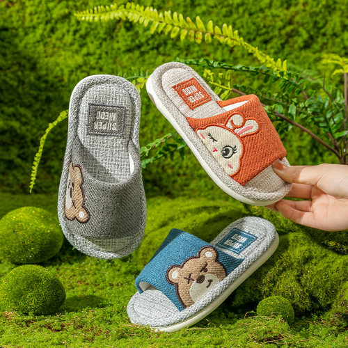 宝宝拖鞋男童女童春秋棉麻儿童室内防滑亲子幼儿亚麻拖鞋小孩夏季
