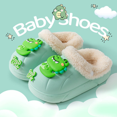 儿童冬季加绒防滑卡通棉拖鞋亲子