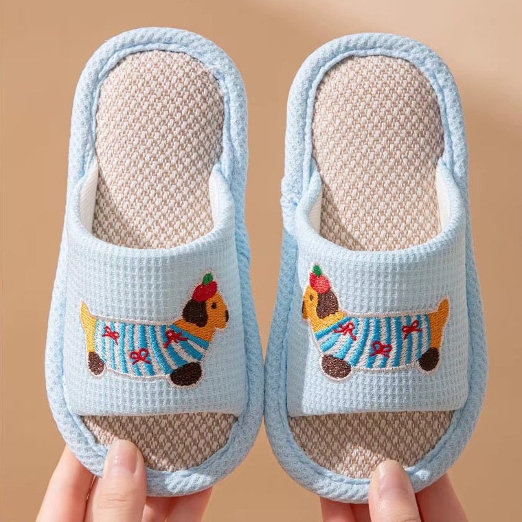 卡通儿童亚麻拖鞋防滑软底男女童