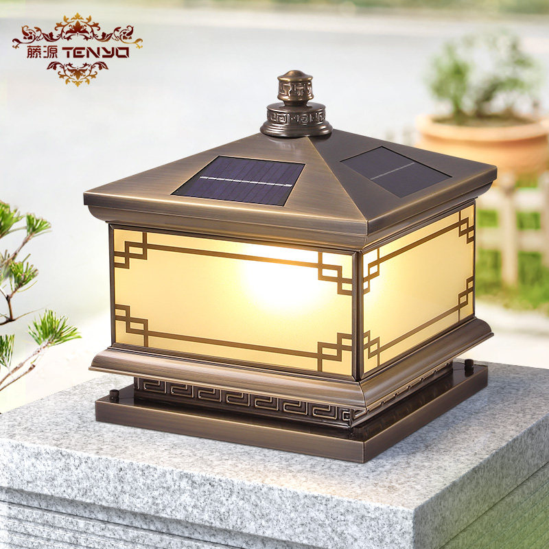 全铜柱头灯太阳能户外防水庭院室外围墙别墅中式大门柱子灯门柱灯