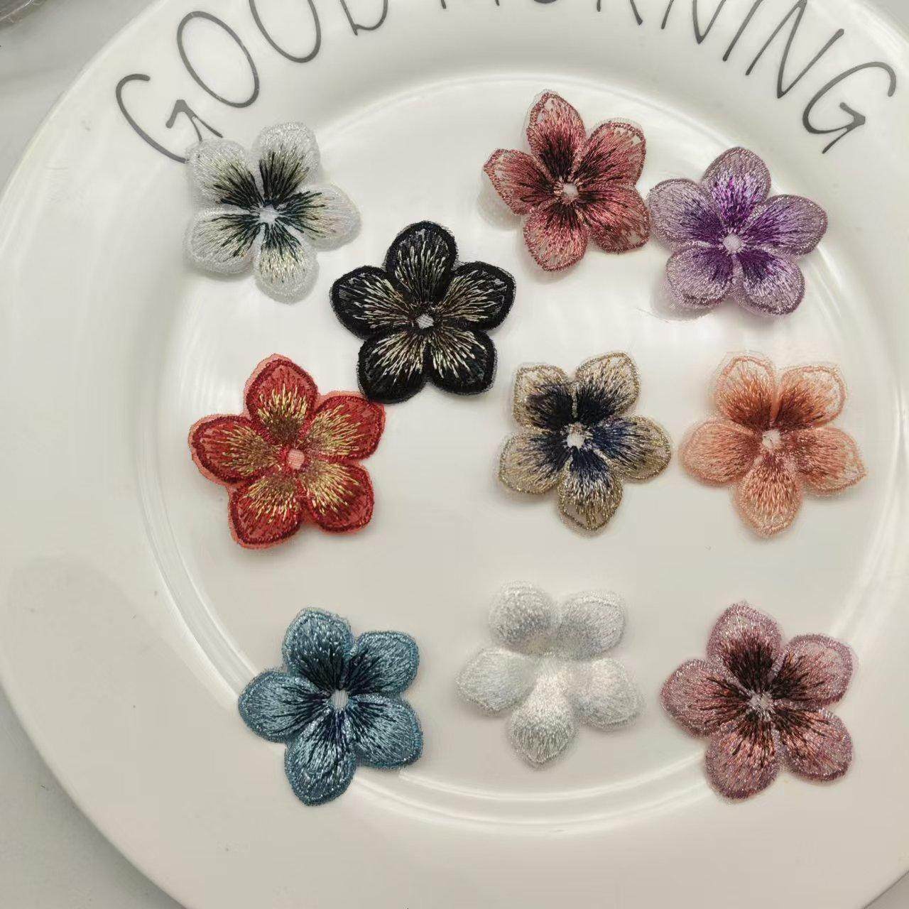 新款五瓣花刺绣花朵 手工diy发夹发簪衣服等饰品材料配件