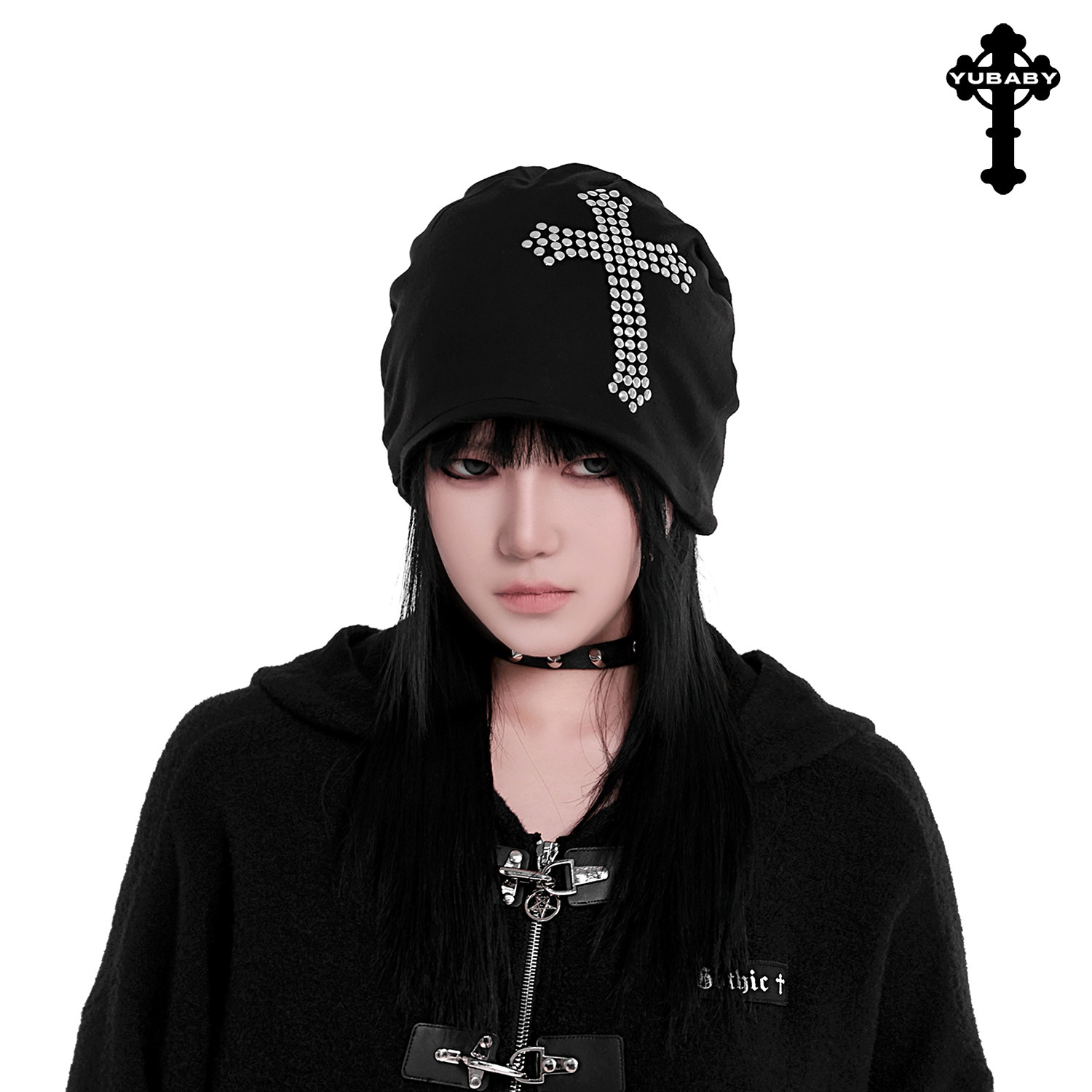 定制个性钉钻图十字架铆钉帽子复古扭结日系堆堆帽朋克亚文化冷帽