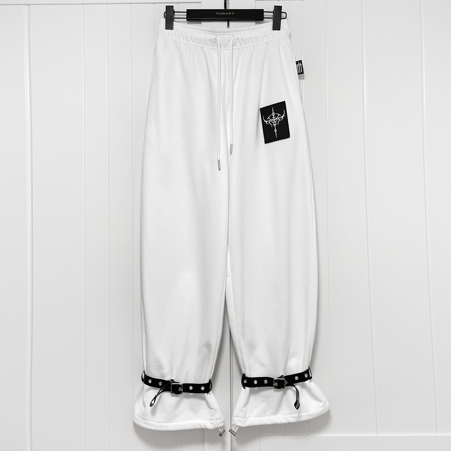 【直筒/束脚/绑带均可】原创皮绑带可拆宽松廓形黑白卫裤长裤哥特