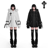 贴布拼皮重工卫衣毛领加绒外套 小魔女系列原创个性 哥特小恶魔