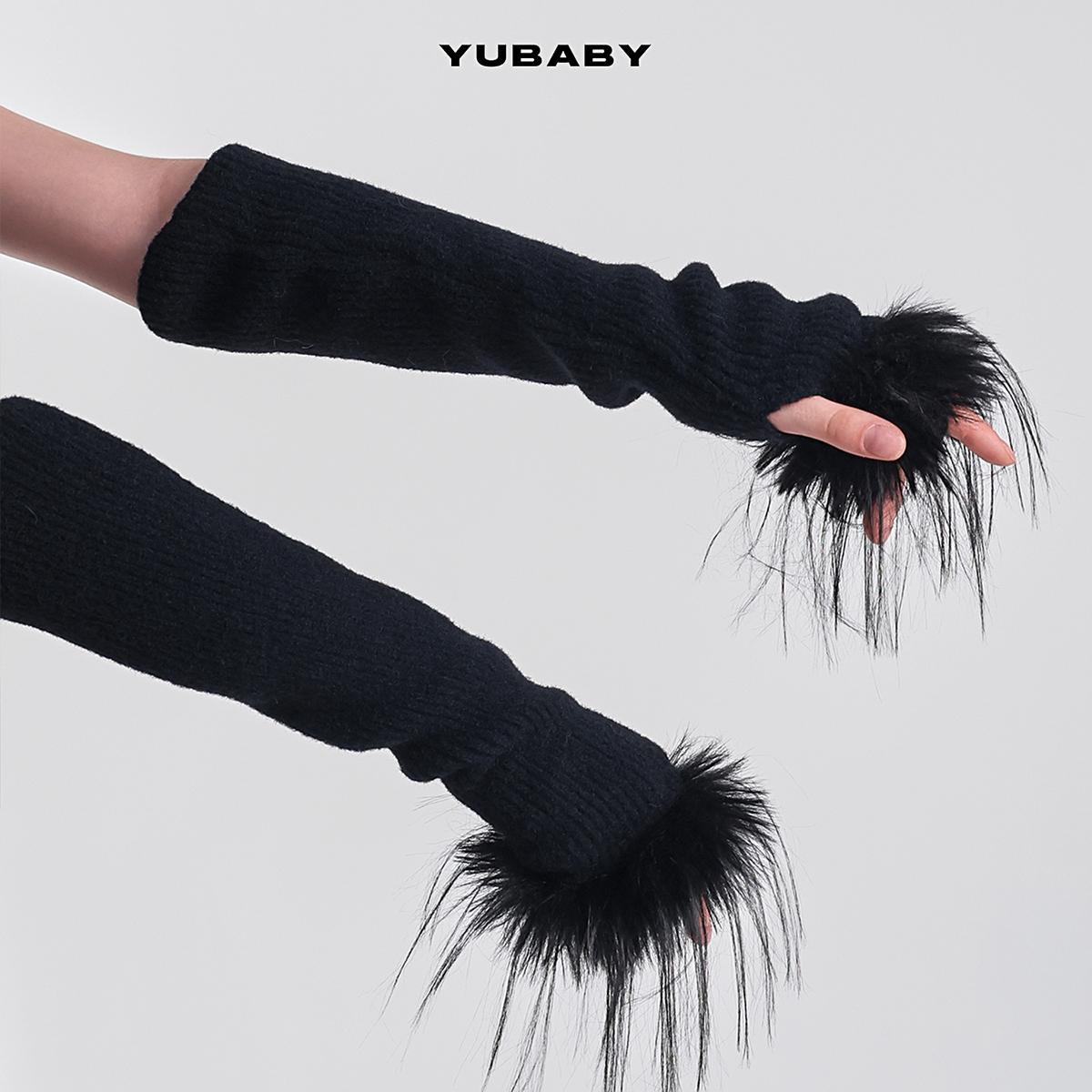 YUBABY小雨家歌剧风羽毛边饰手套