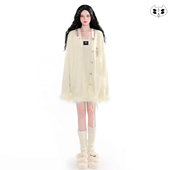 小雨原创设计blingbling温柔纯欲奶油色黑色十字架羽毛长毛衣外套