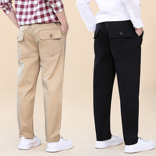 儿童校服裤卡其小学生男童裤子黑色演出纯棉工装休闲直筒长裤春秋