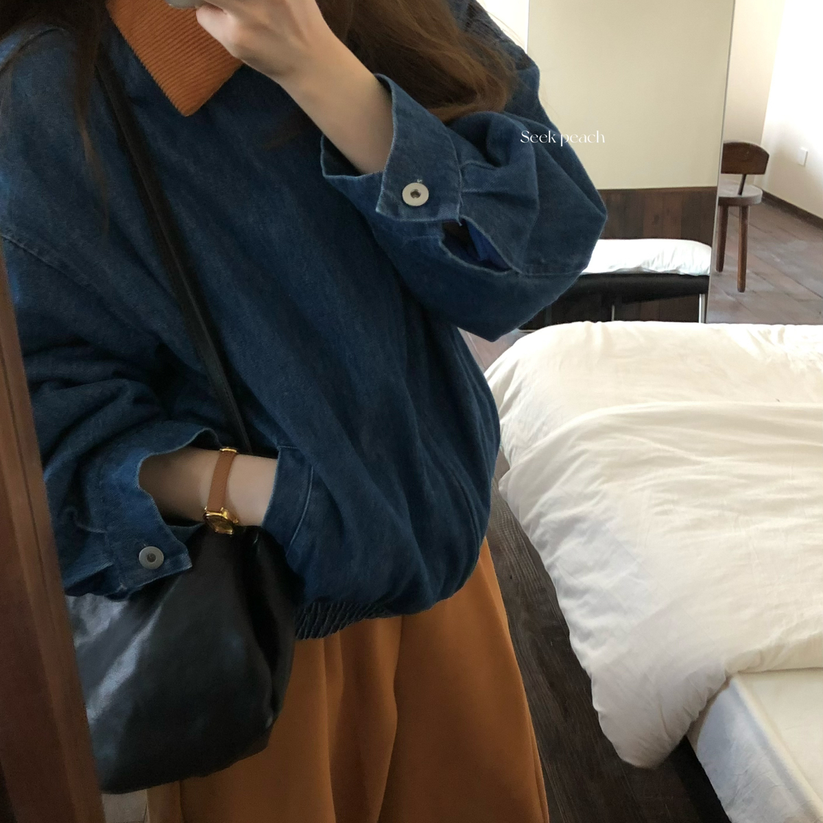 诺诺义韩代拼接复古小众韩系宽松加厚牛仔外套00544