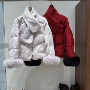 054 围巾 5177 配可拆真狐狸毛领 诺诺设计盘扣保暖羽绒服外套